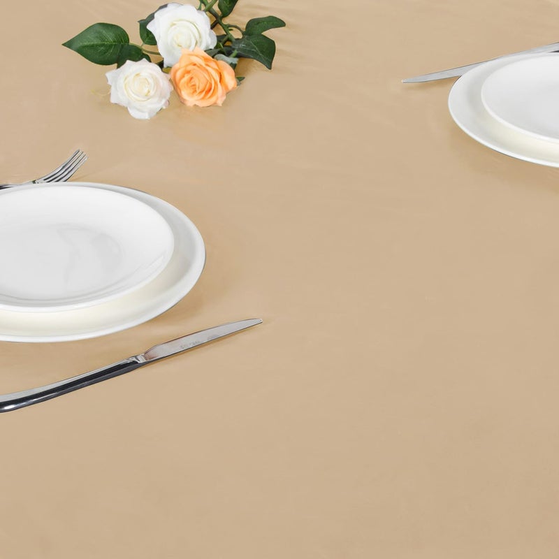 LUSHVIDA Round Waterproof Table Cover Elastic Vinyl Fitted Tablecloth Elastic Edged Plastic Table Cloth (Champagne, Best for Up to 57"-68" Round) - Image 3